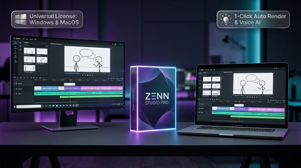 Zenn Studio Pro: Cỗ Máy 1-Click Tự Động Làm Video Hoạt Hình Minimalist Triệu View (Bản Quyền Windows & MacOS)